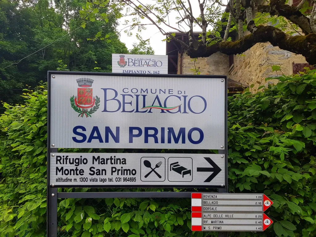 Indicazioni per Monte San Primo e Rifugio Martina