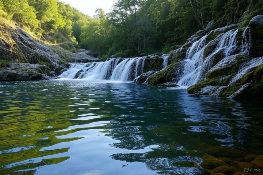 Cascate di San Nicola in Calabria con acqua cristallina e vegetazione verdeggiante