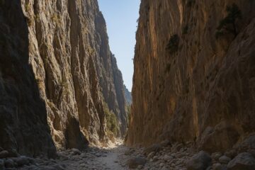 Vista panoramica del tratto più stretto delle Gole di Samaria, noto come Porte di Ferro