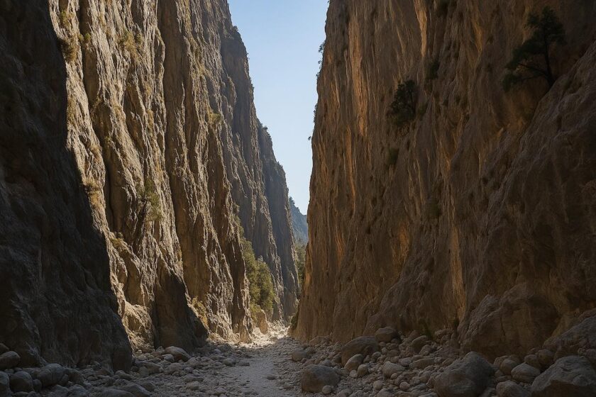 Vista panoramica del tratto più stretto delle Gole di Samaria, noto come Porte di Ferro