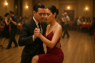 Coppia che balla il tango tradizionale in una milonga di Buenos Aires