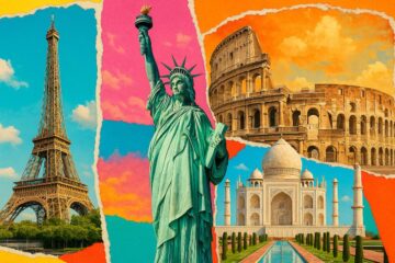 Collage dei monumenti più visitati al mondo